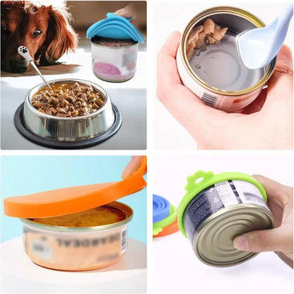 2pcs Reusable Pet Food Can Cover and Spoon Set – Seal Freshness with Ease